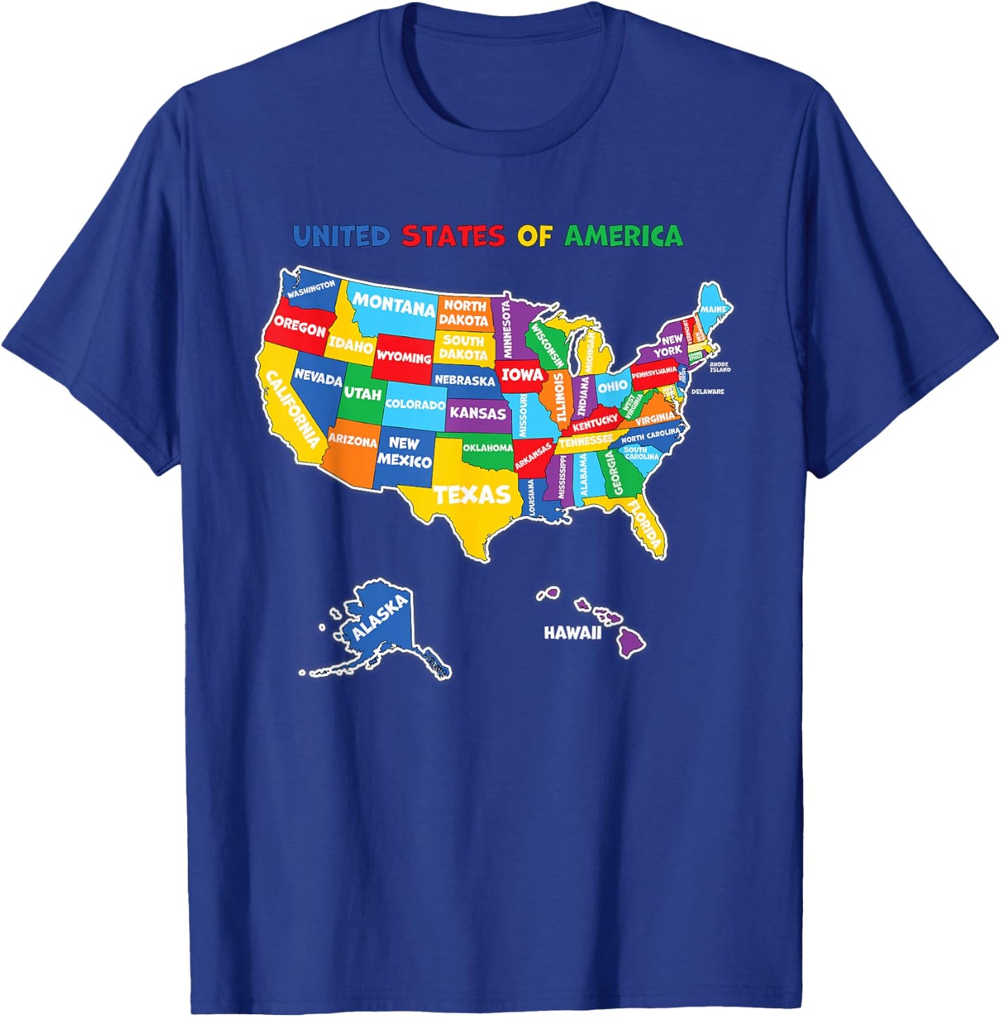 Colorful United states of America Map with states names, USA T-Shirt - T-Shirt | Royal