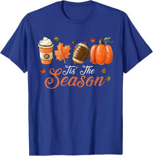 Pumpkin Spice Football Tis The Season Fall Thanksgiving T-Shirt - T-Shirt | Royal