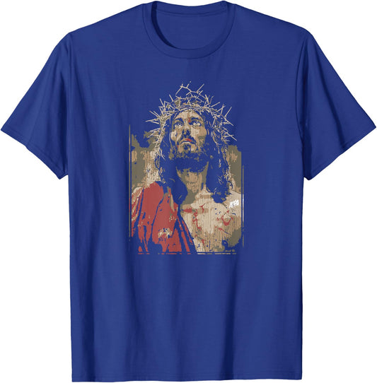 Face Of Jesus On A Cross With Crown Of Thorns T-Shirt - T-Shirt | Royal