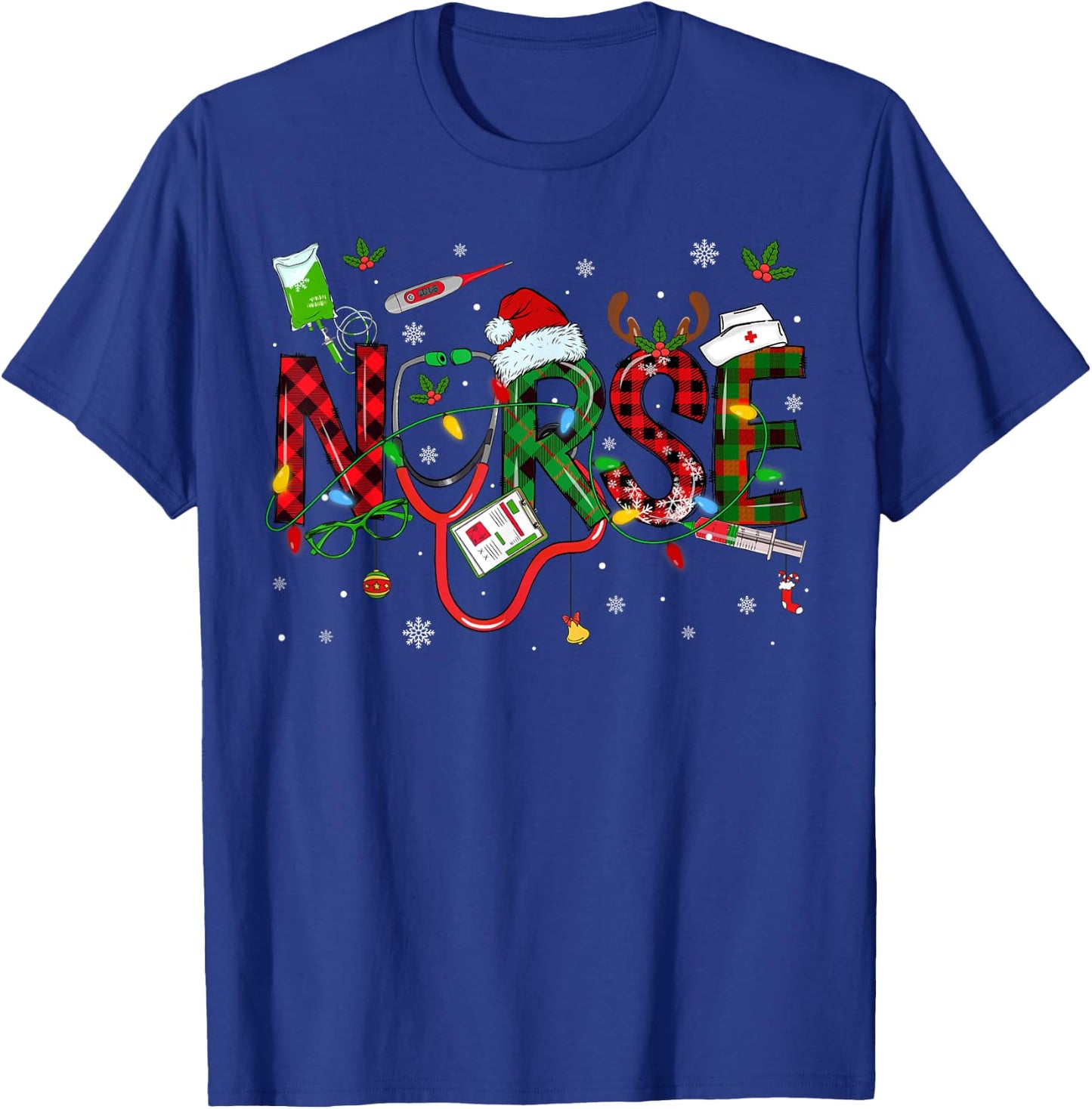 Nurse Christmas Stethoscope Nurses Xmas Scrub Men Women T-Shirt - T-Shirt | Royal
