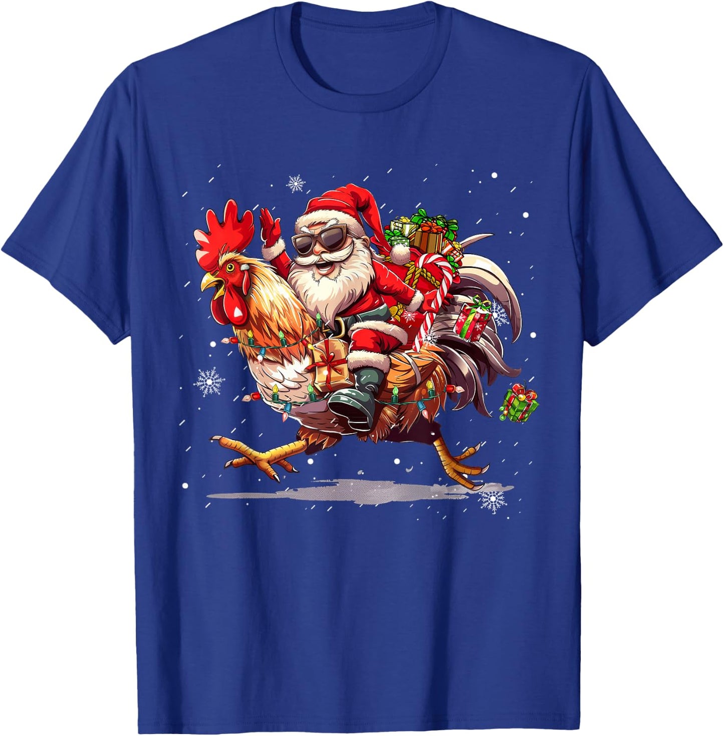 Merry Christmas 2025 Funny Santa Riding Chicken Christmas T-Shirt - T-Shirt | Royal