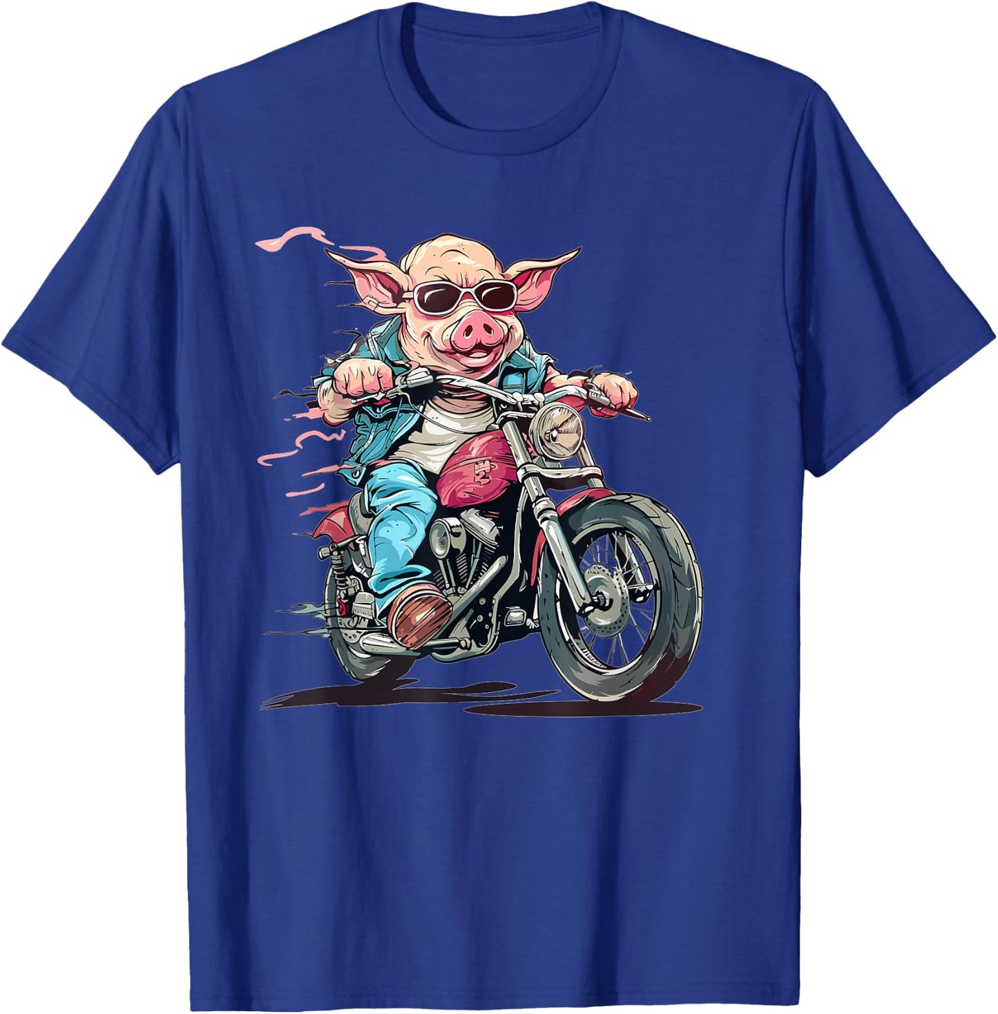 Funny Biker Pig Riding A Motorcycle T-Shirt - T-Shirt | Royal