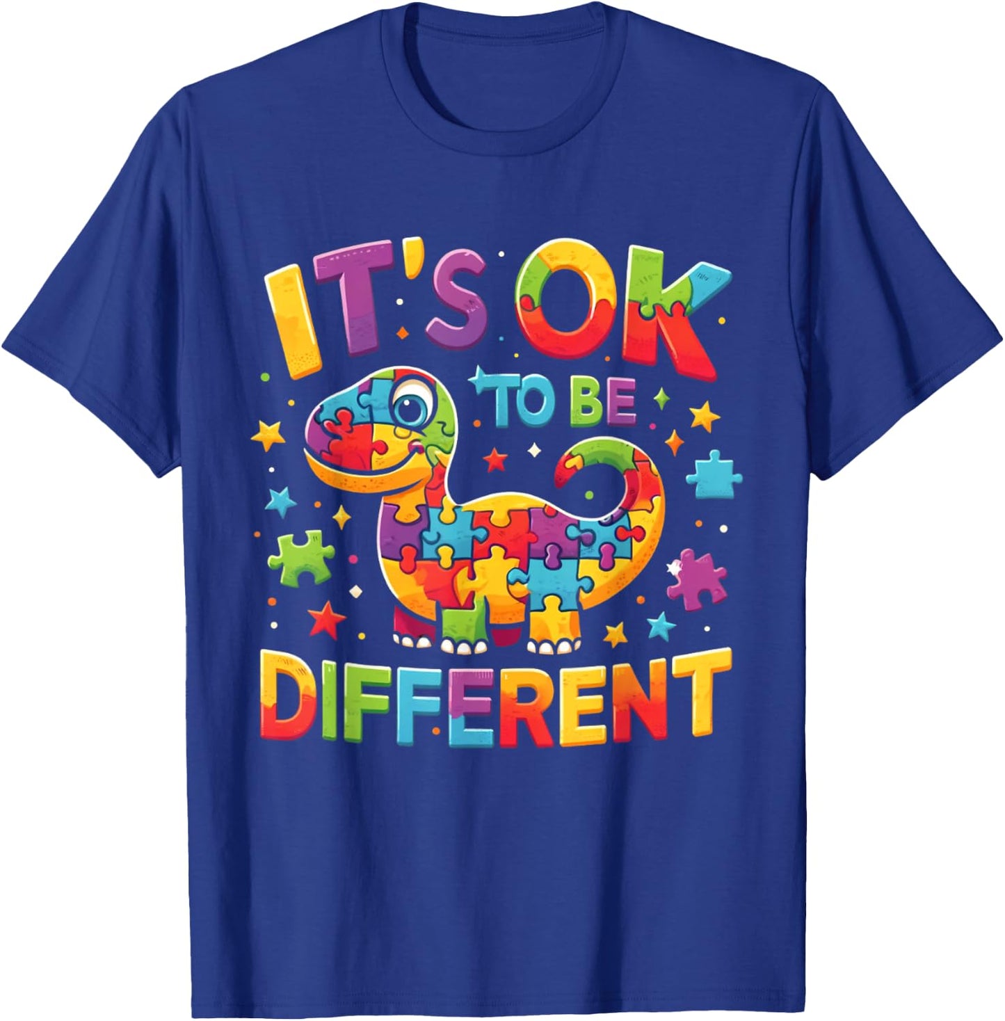 Its Ok To Be Different Autism Awareness Cute T Rex Dinosaur T-Shirt - T-Shirt | Royal