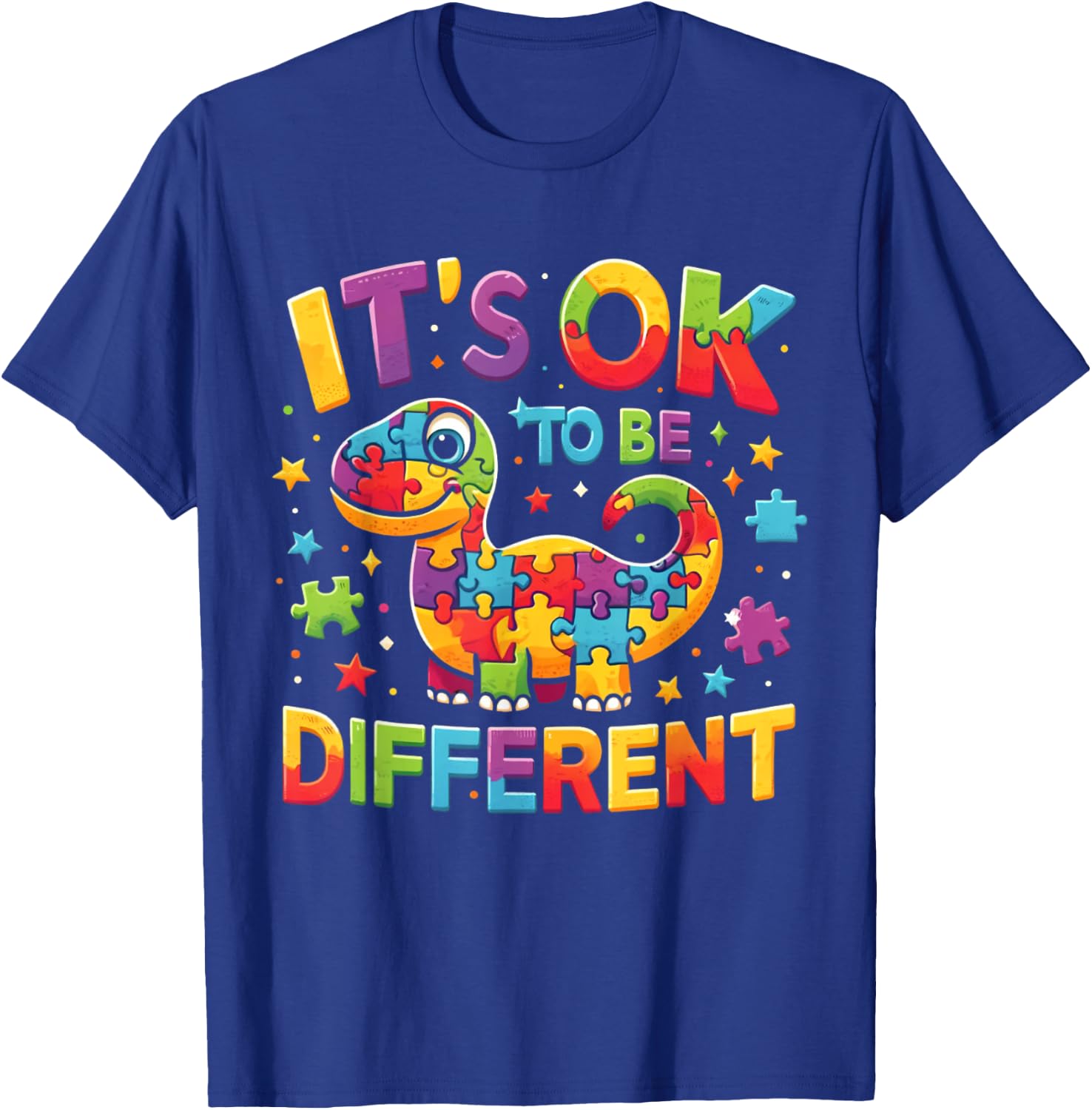 Its Ok To Be Different Autism Awareness Cute T Rex Dinosaur T-Shirt - T-Shirt | Royal