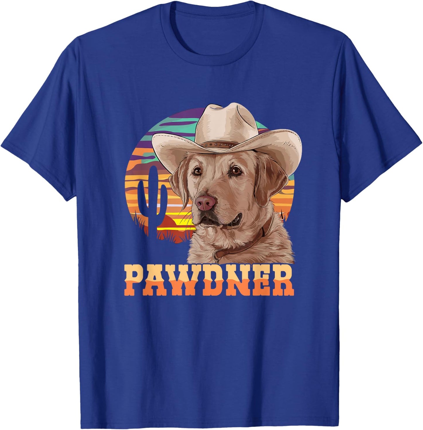 Pawdner Cowboy Lab Desert Sunset Labrador with Hat Dog Dad T-Shirt - T-Shirt | Royal