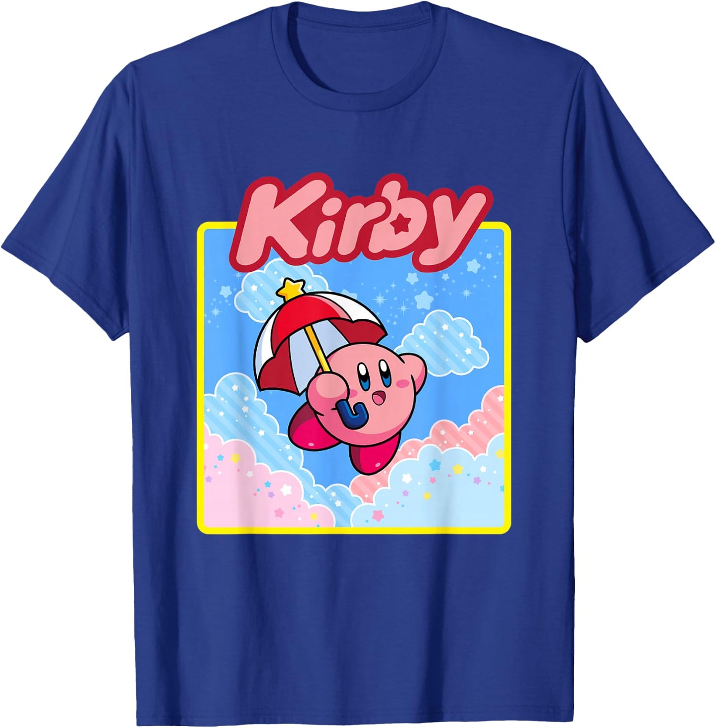 Kirby Pastel Pink & Blue Cloudy Big Character Portrait T-Shirt - T-Shirt | Royal