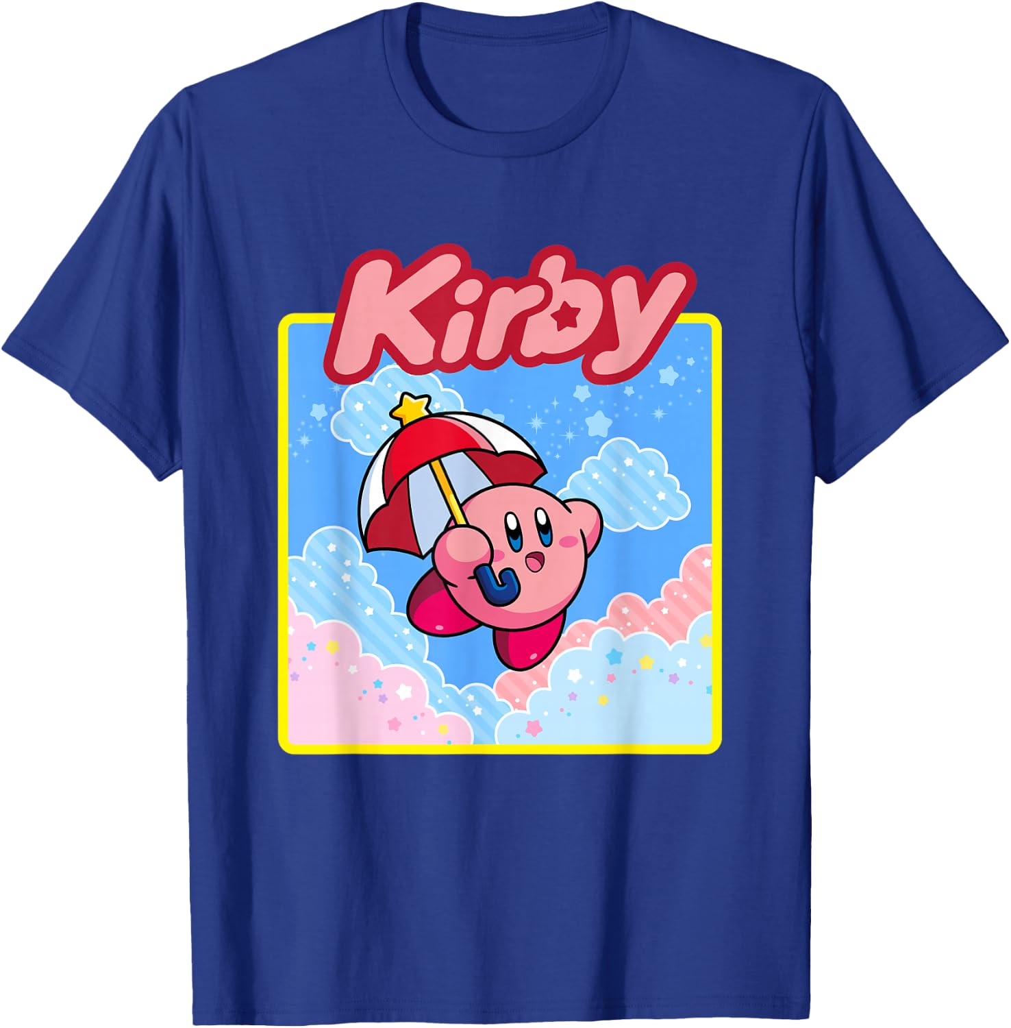 Kirby Pastel Pink & Blue Cloudy Big Character Portrait T-Shirt - T-Shirt | Royal