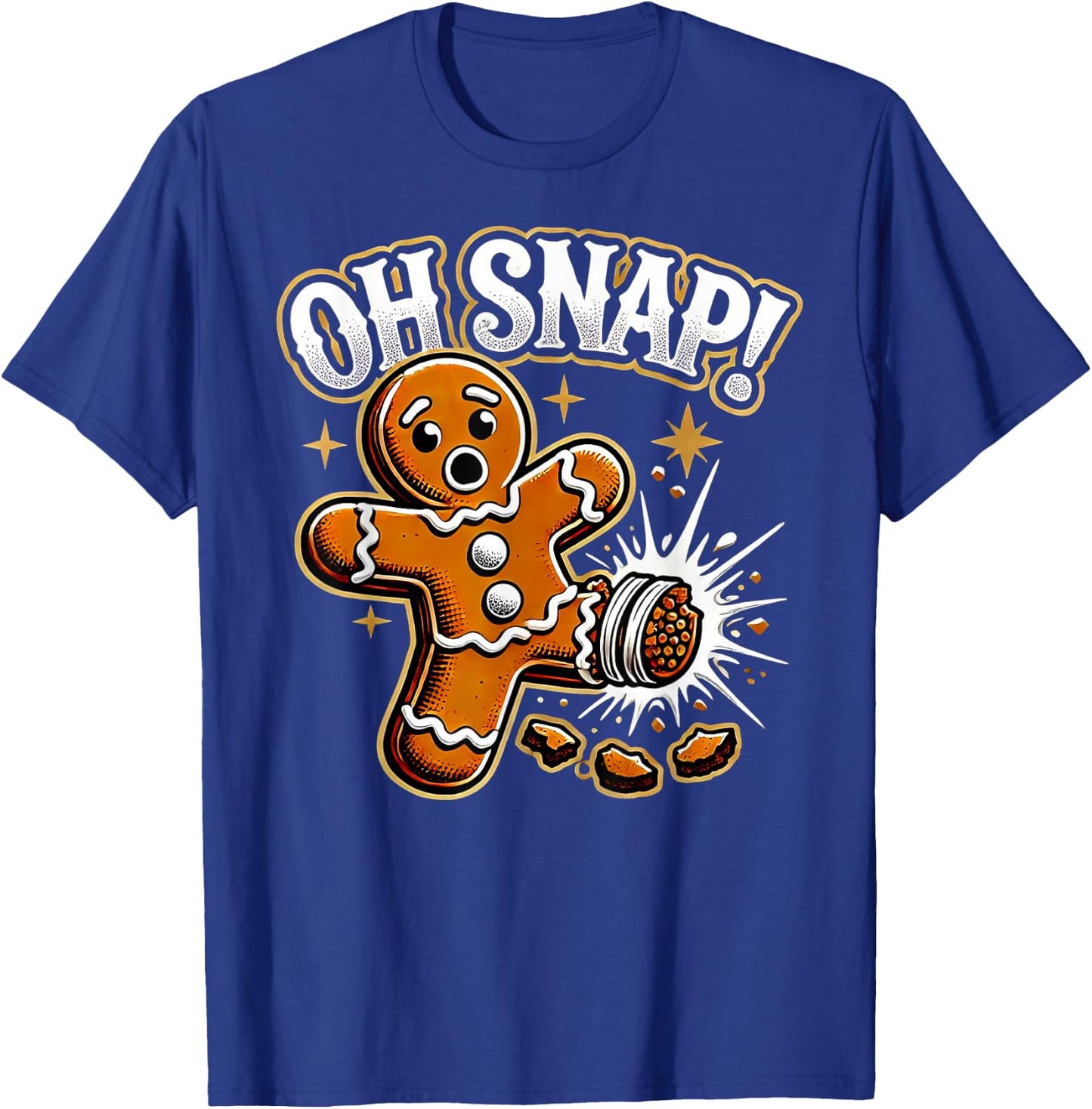 Oh Snap Gingerbread Man -Adult Black Cartoon Holiday Humorous Modern Classic Fit Short Sleeve T-Shirt - T-Shirt | Royal