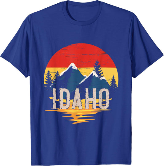 Idaho Mountain Sunset Idaho Outdoors Retro T-Shirt - T-Shirt | Royal
