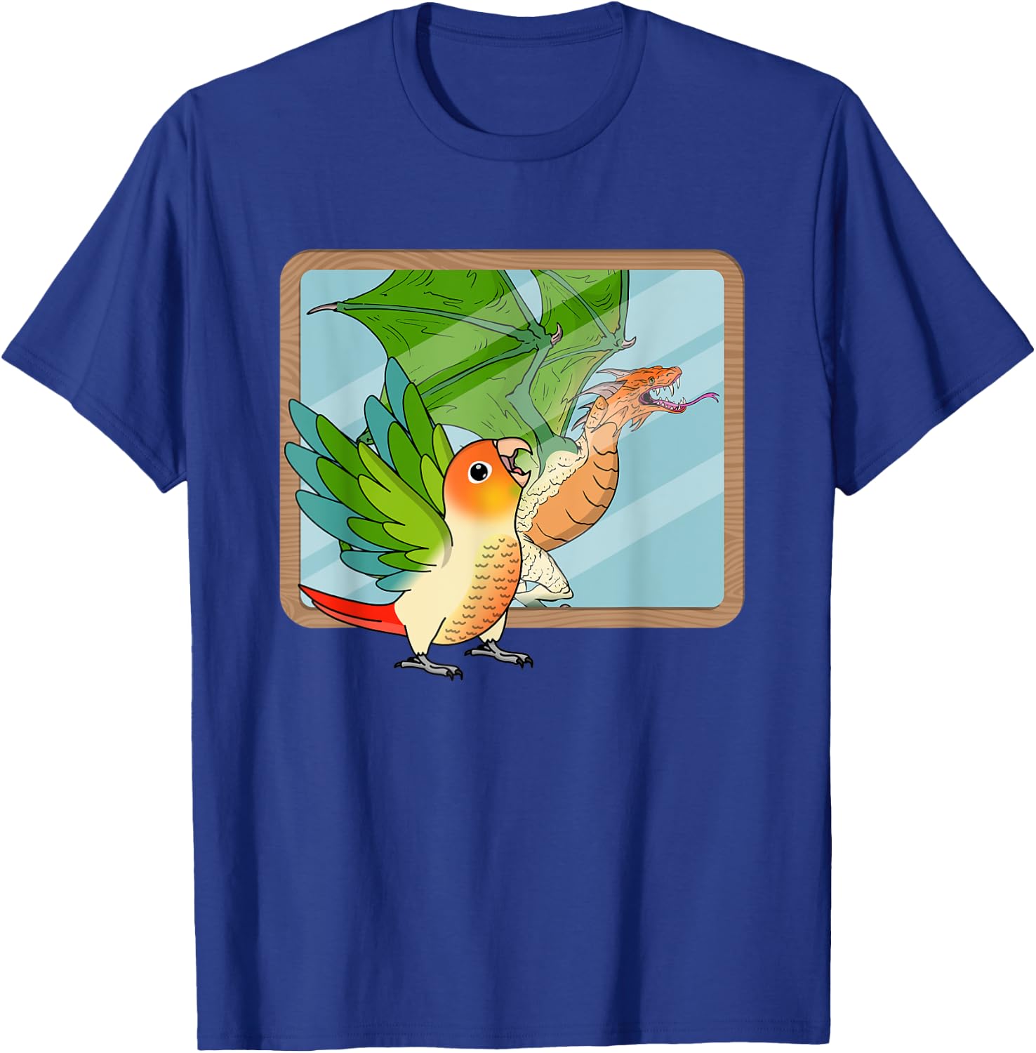 Parrot & Dragon Reflection I Green Cheek Pineapple Conure T-Shirt - T-Shirt | Royal