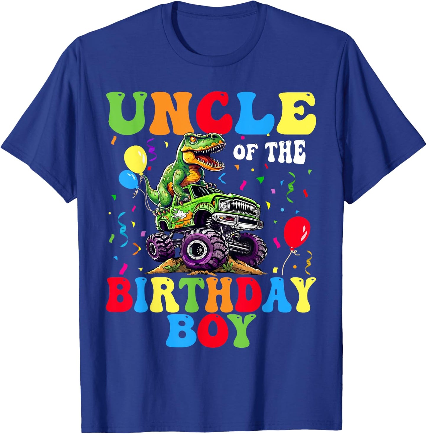 Uncle Of The Birthday Boy Dinosaur Monster Truck T-Shirt - T-Shirt | Royal