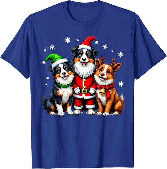 Australian Shepherd Christmas Dogs Funny Santa Reindeer Elf T-Shirt - T-Shirt | Royal