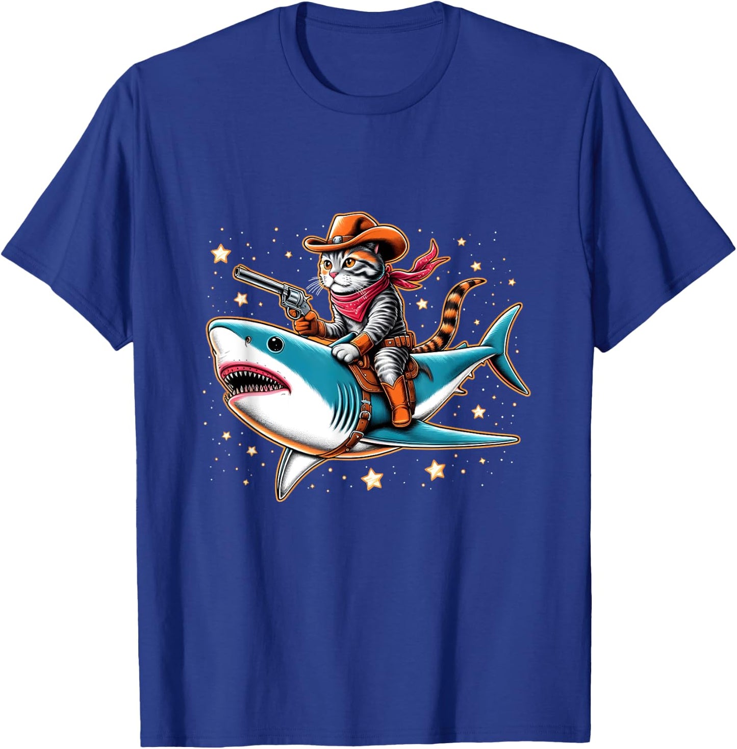 Cat Cowboy Riding A Shark In Space T-Shirt - T-Shirt | Royal