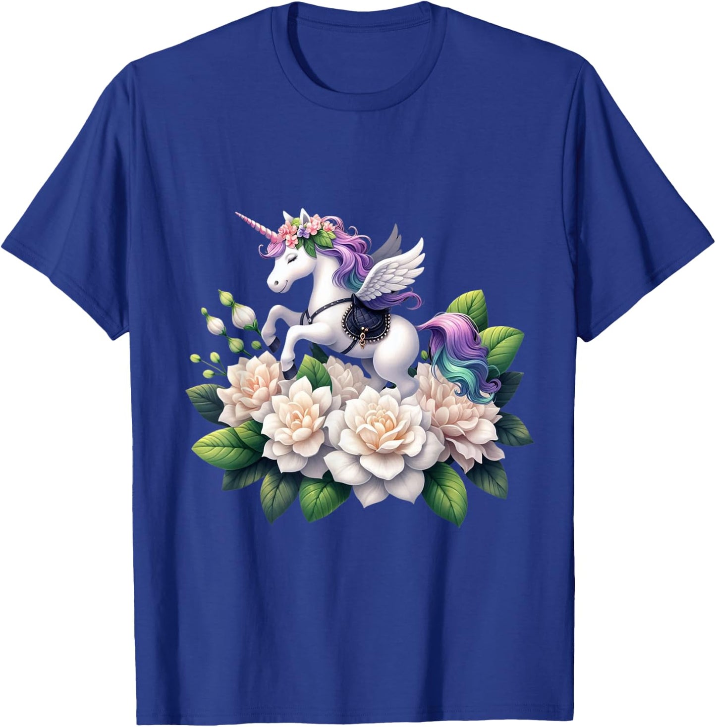 Unicorn Riding Gardenia Boys Girls Men Women Kids Adults T-Shirt - T-Shirt | Royal