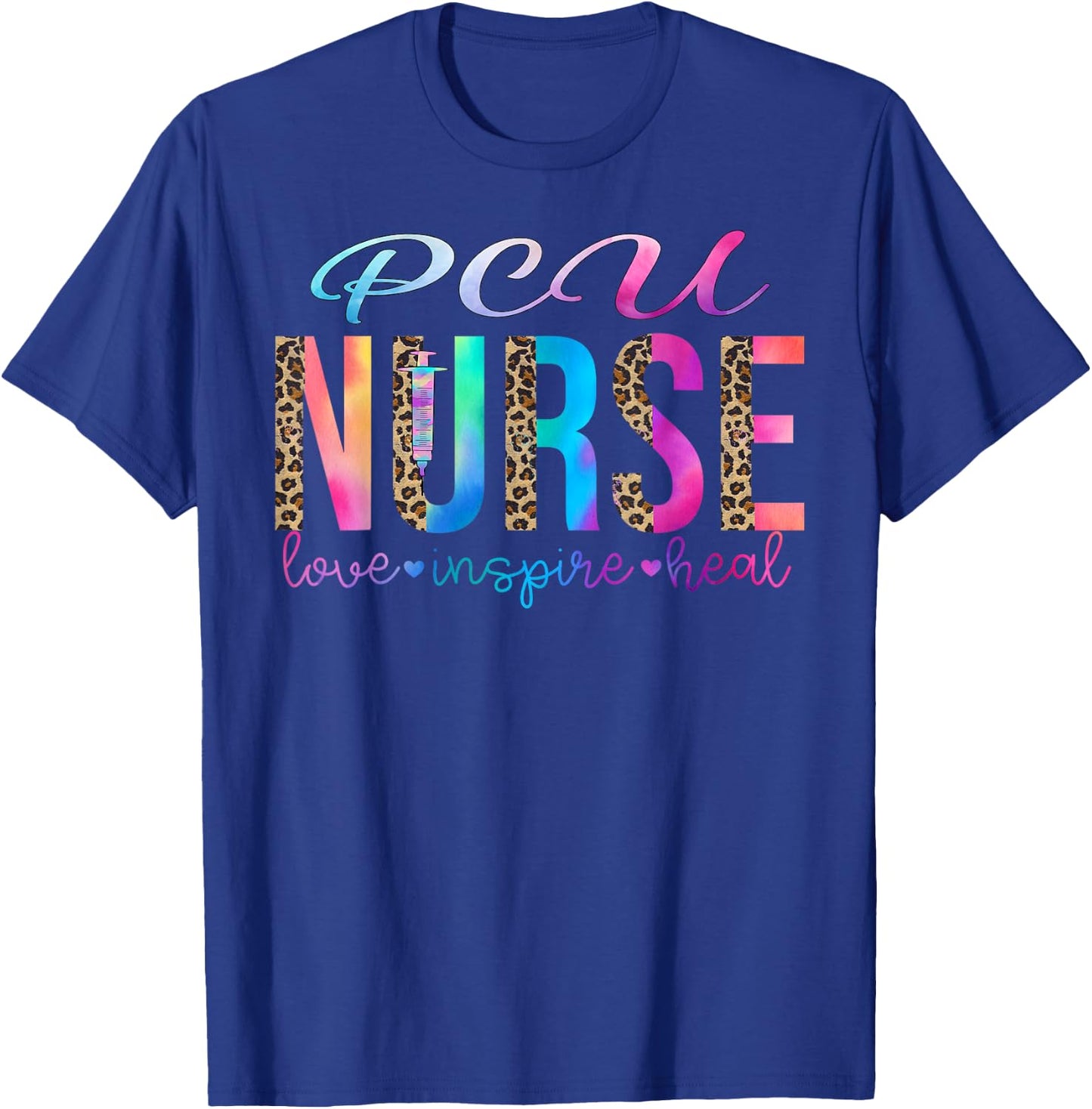 PCU nurse love inspire heal watercolor , Small, Black T-Shirt - T-Shirt | Royal