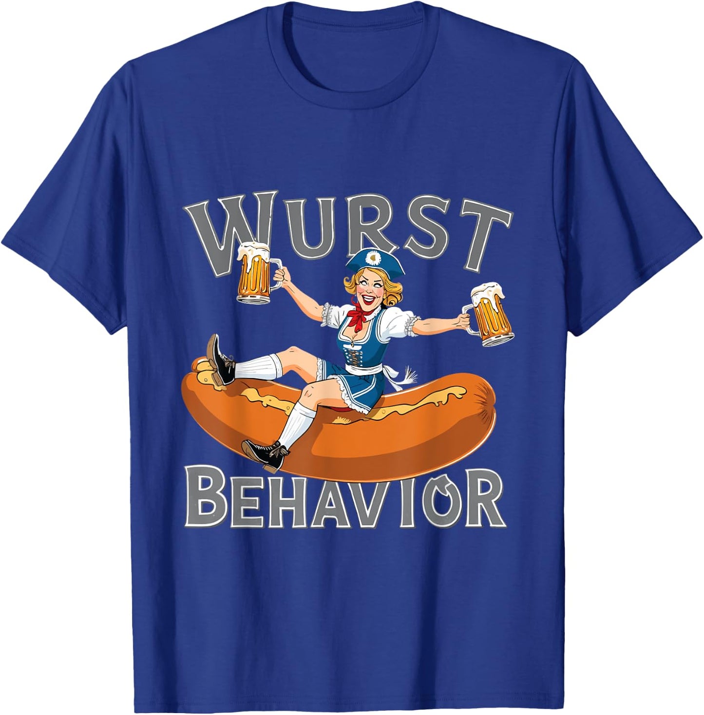 Wurst Behavior: Oktoberfest Bavarian Woman And Bratwurst T-Shirt - T-Shirt | Royal