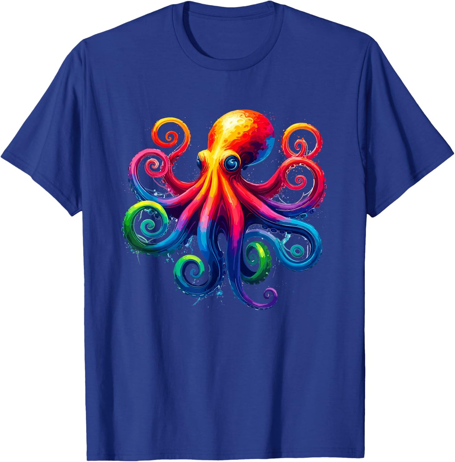 Vibrant Rainbow Octopus Psychedelic Art Sea Creature T-Shirt - T-Shirt | Royal