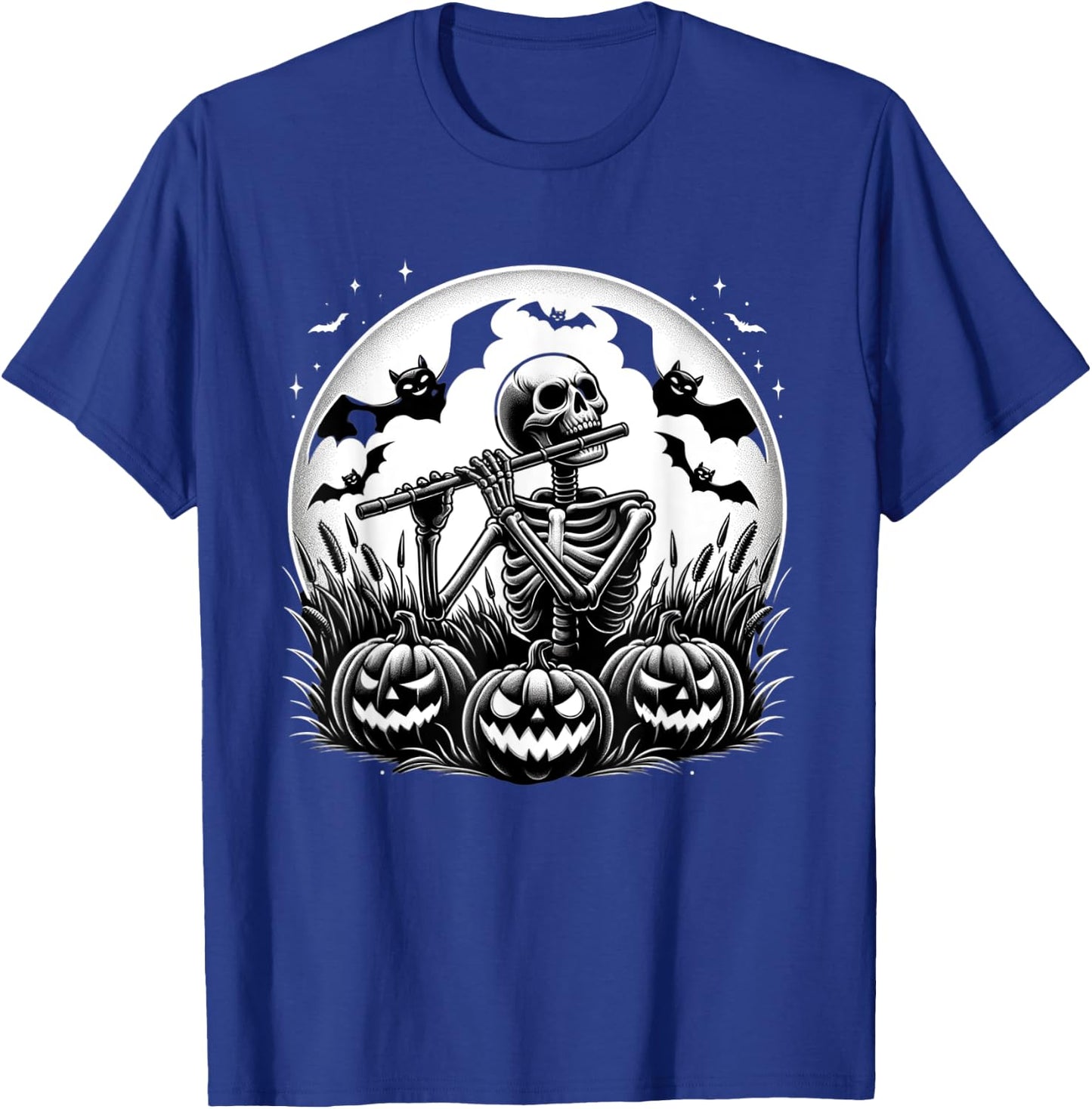 Funny Flute Skeleton Flutist Halloween Kids T-Shirt - T-Shirt | Royal