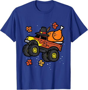 Kids Thanksgiving Monster Truck Turkey Fall Boys Kids Toddler T-Shirt - T-Shirt | Royal