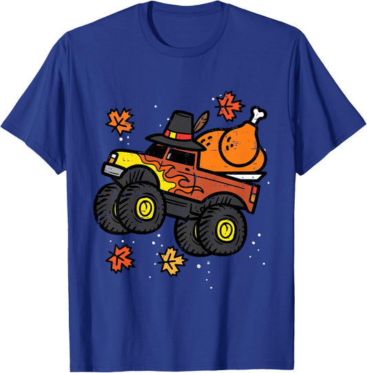 Kids Thanksgiving Monster Truck Turkey Fall Boys Kids Toddler T-Shirt - T-Shirt | Royal