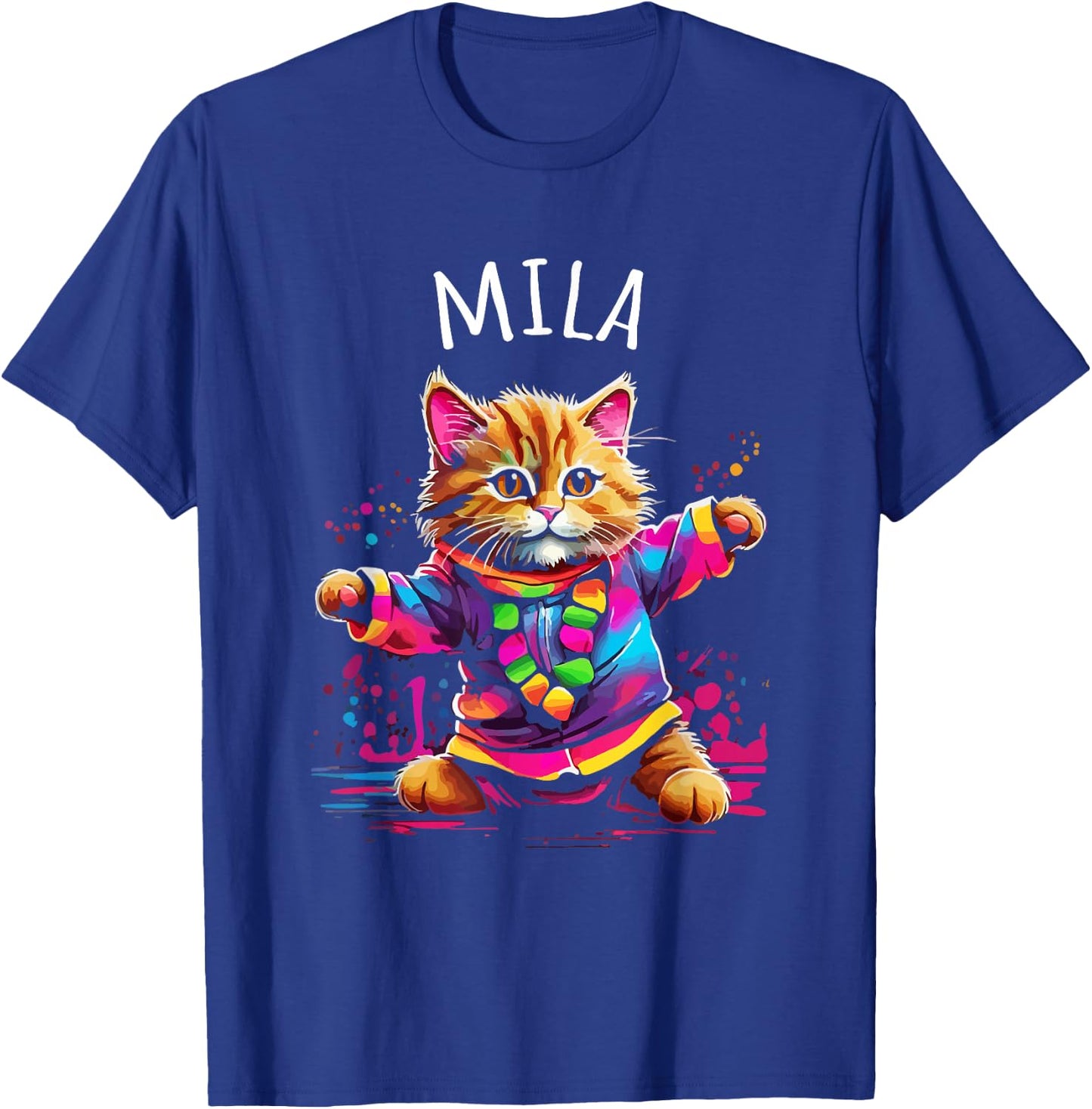 Mila Colorful Dancing Cat Design for Girls Name Mila T-Shirt - T-Shirt | Royal