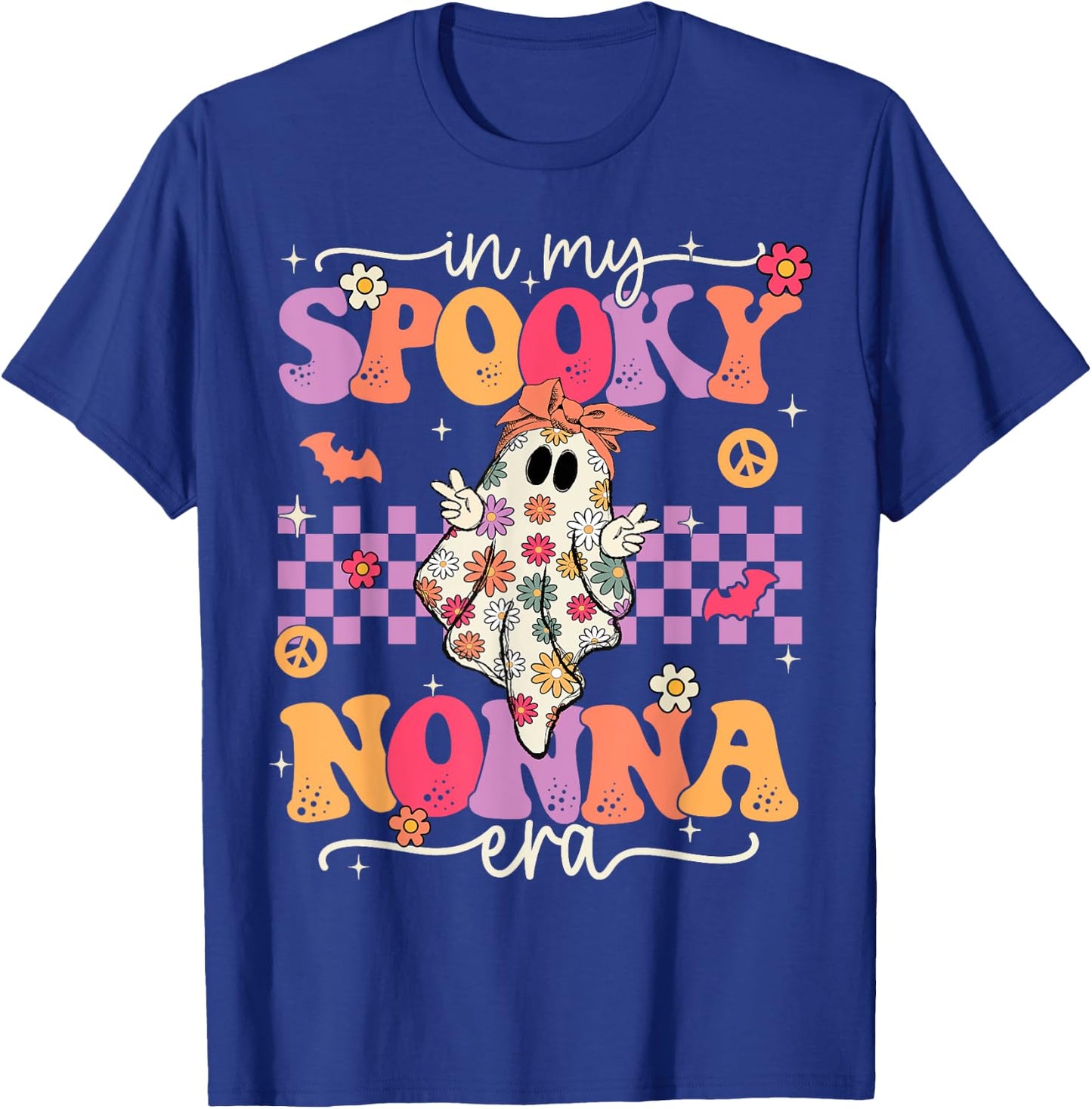 Groovy In My Spooky Nonna Era Hippie Halloween Floral Ghost T-Shirt - T-Shirt | Royal