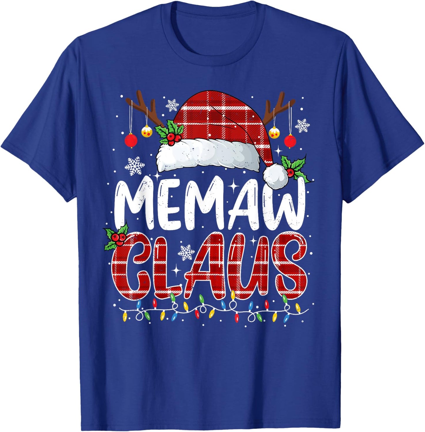 Memaw Claus Christmas Lights Pajama Family Matching T-Shirt - T-Shirt | Royal