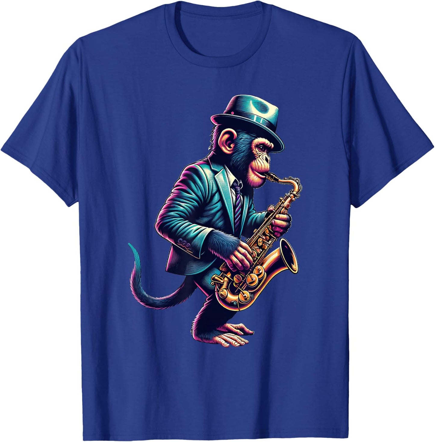 Cute Monkey Playing Saxophone Monkeys Musician Music T-Shirt - T-Shirt | Royal