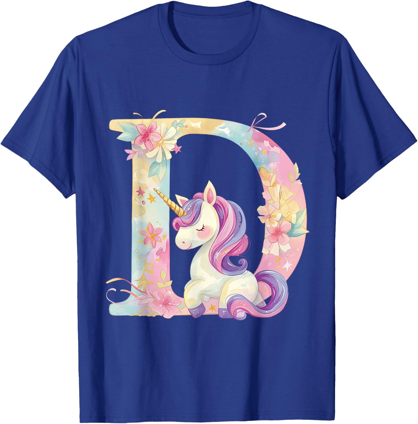 D Initial Letter Alphabet Unicorn Birthday Outfit Monogram D T-Shirt - T-Shirt | Royal