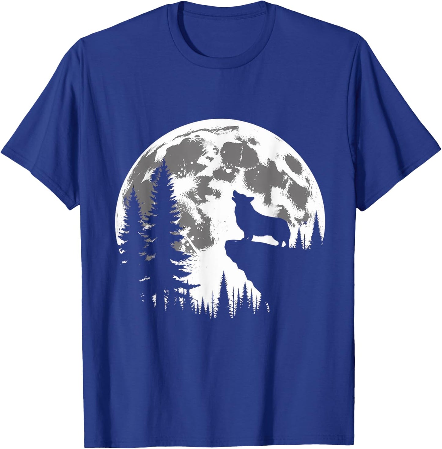 Corgi Dog Moon Howl in Forest Halloween Costume Men Women Kids T-Shirt - T-Shirt | Royal