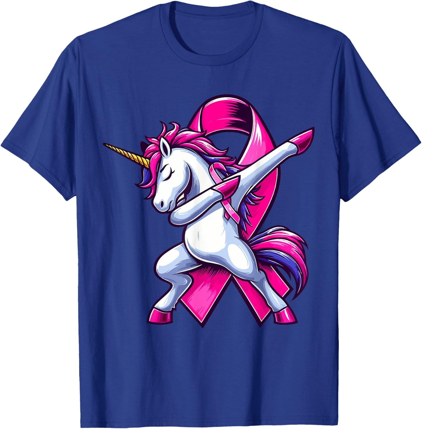 Pink Ribbon Unicorn Breast Cancer Awareness for Girls Kids T-Shirt - T-Shirt | Royal