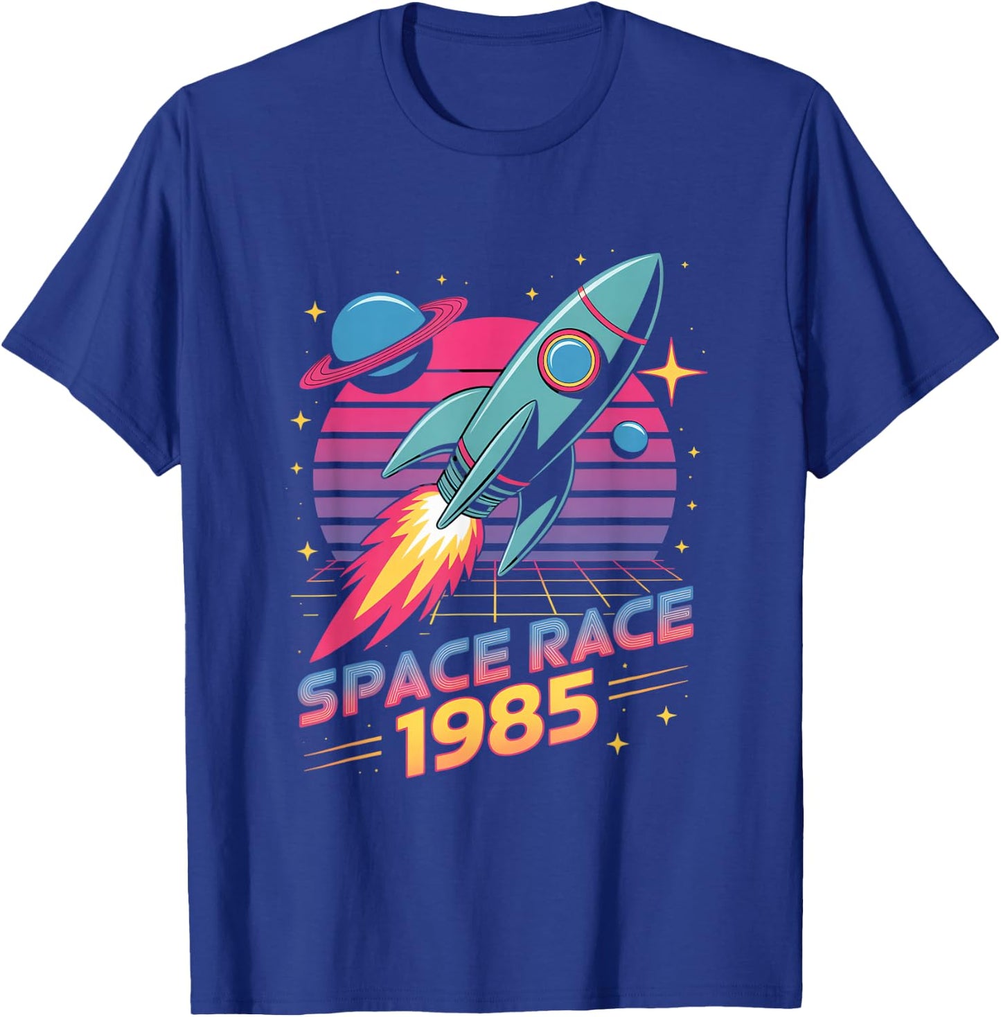 Space Race 1985 Retro Rocket Eighties Space T-Shirt - T-Shirt | Royal