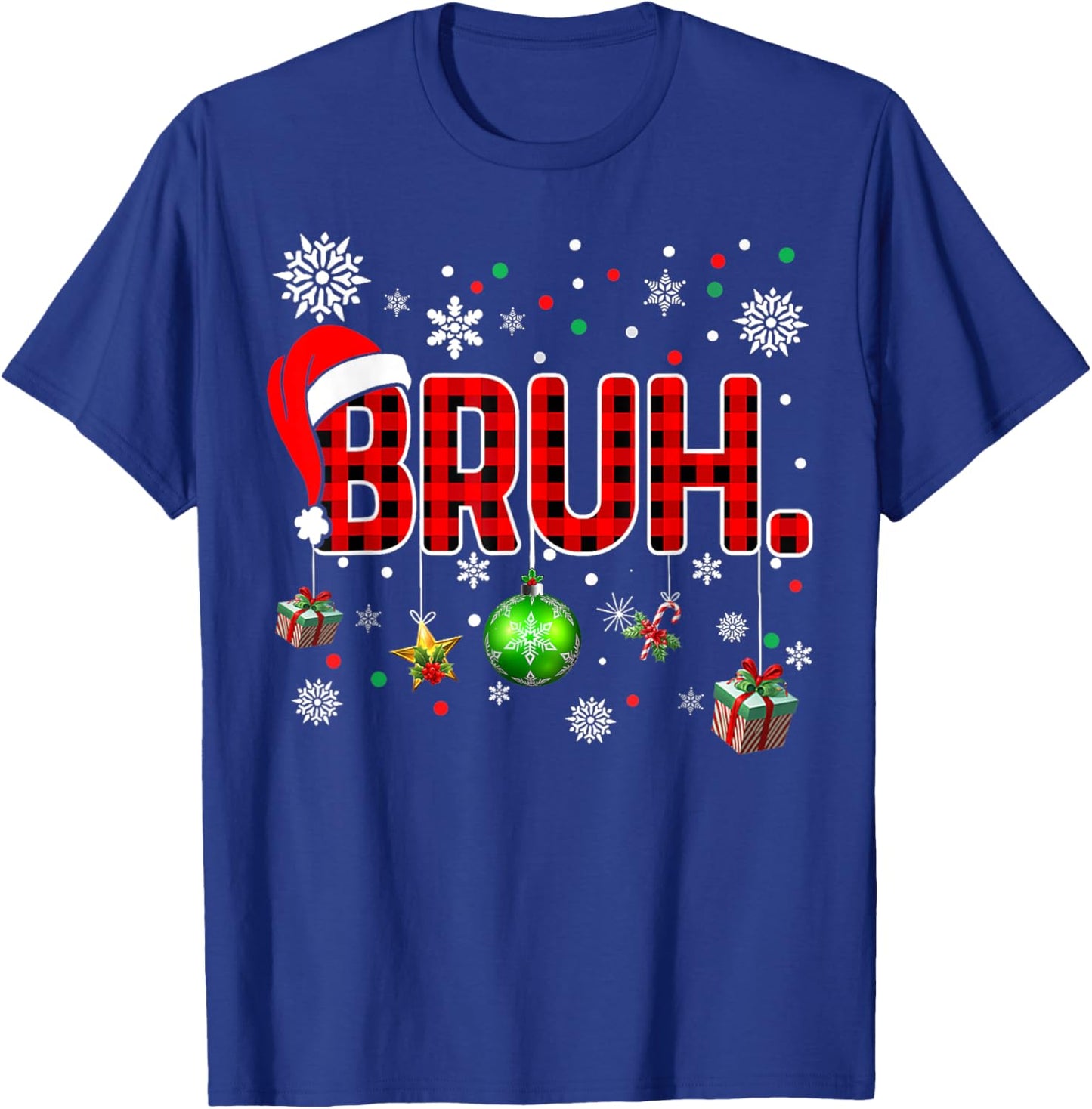 Bruh Funny Christmas Red Plaid Teens Boys Kids Xmas Pajamas T-Shirt - T-Shirt | Royal