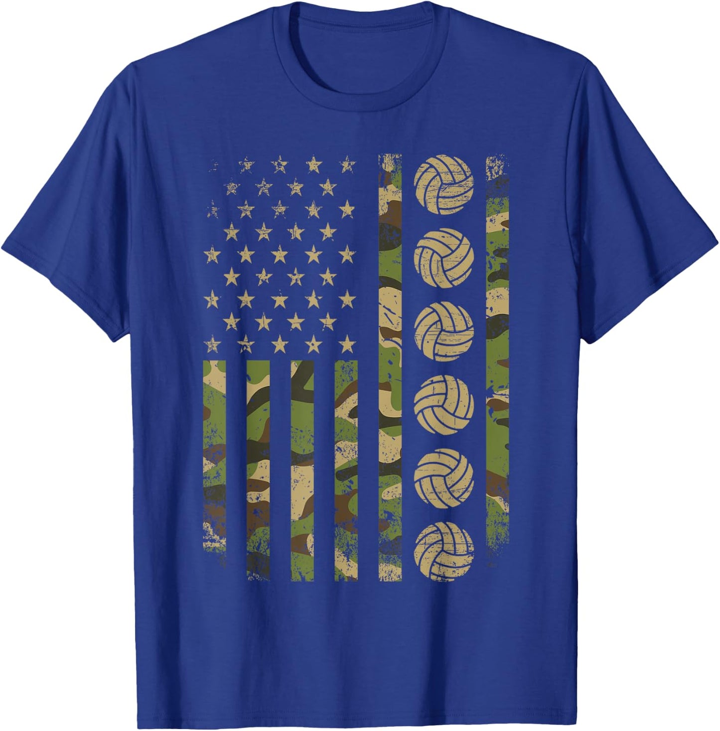 Patriotic Volleyball Player Camo American Flag Volleyball T-Shirt - T-Shirt | Royal