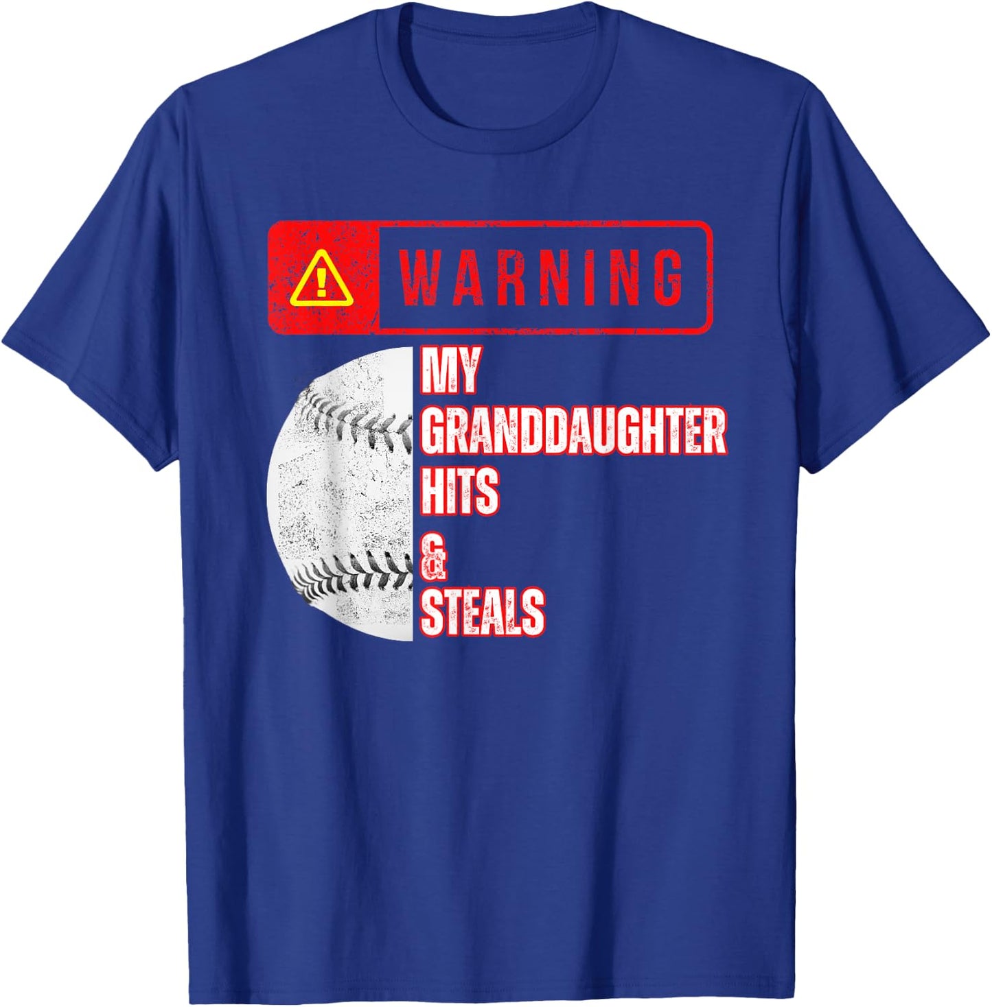 Warning My Granddaughter Hits & Steals Funny Baseball T-Shirt - T-Shirt | Royal