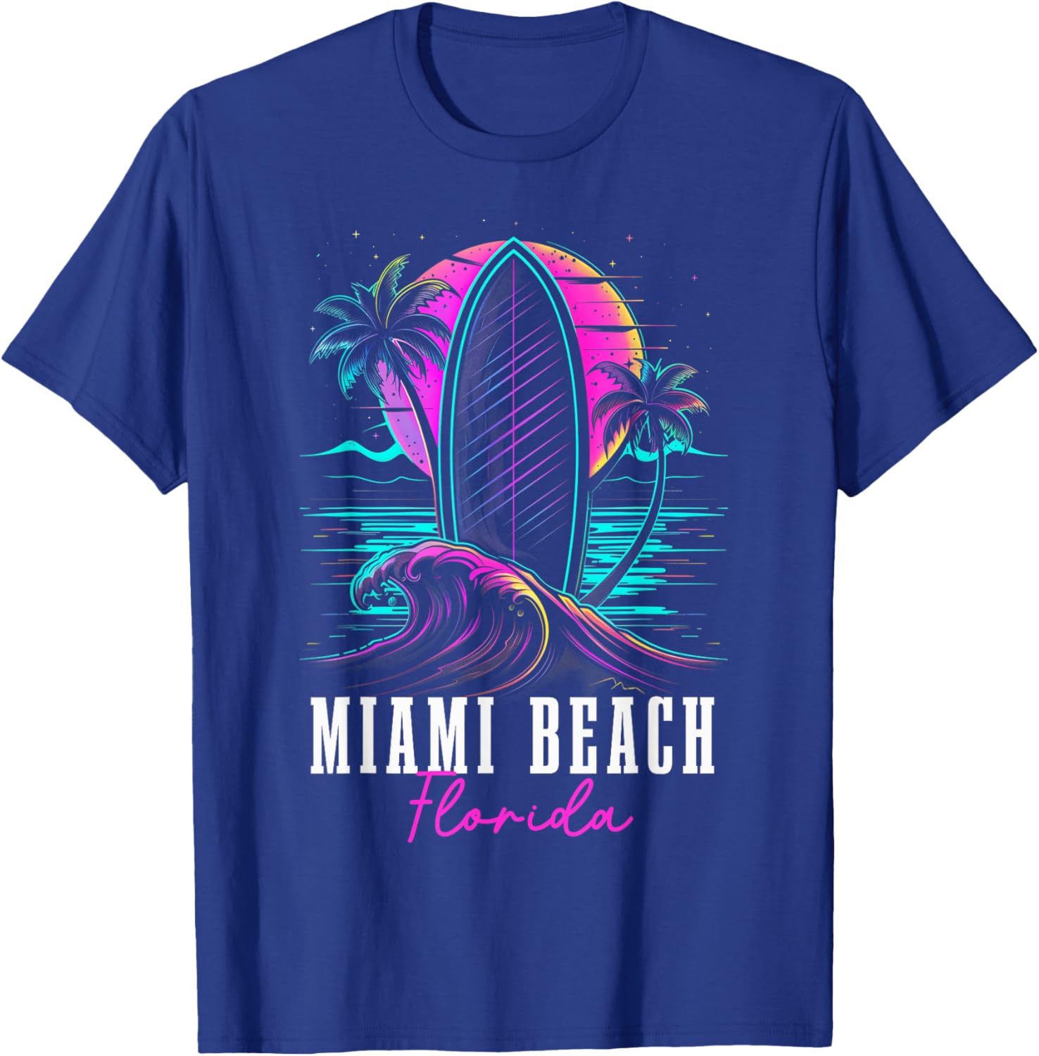 Miami Beach Florida Surfing Retro Wave Surf Beach Surfer T-Shirt - T-Shirt | Royal