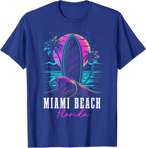 Miami Beach Florida Surfing Retro Wave Surf Beach Surfer T-Shirt - T-Shirt | Royal