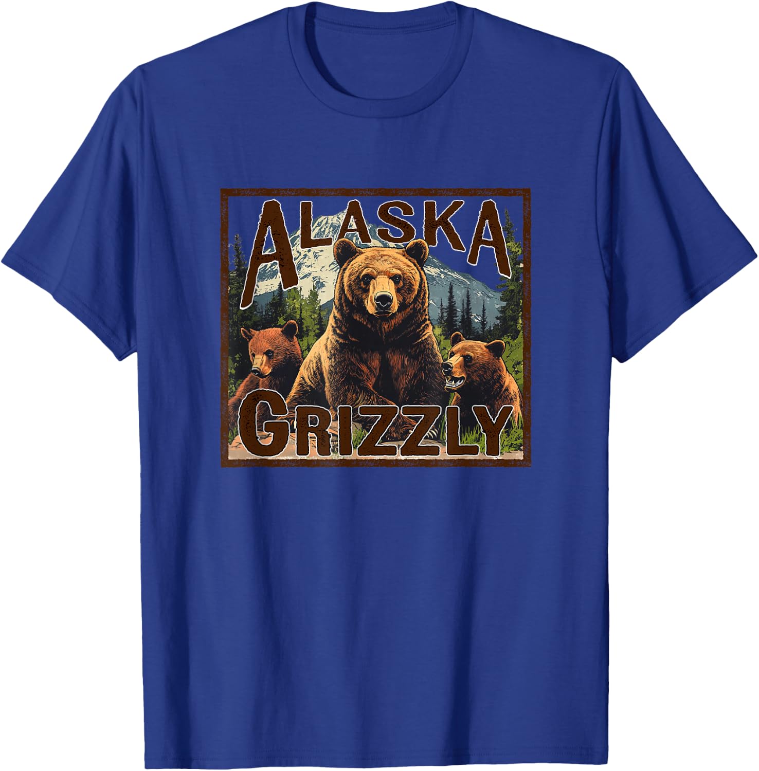 Alaska Grizzly Bear Vintage Mountain Trees Retro Souvenir T-Shirt - T-Shirt | Royal
