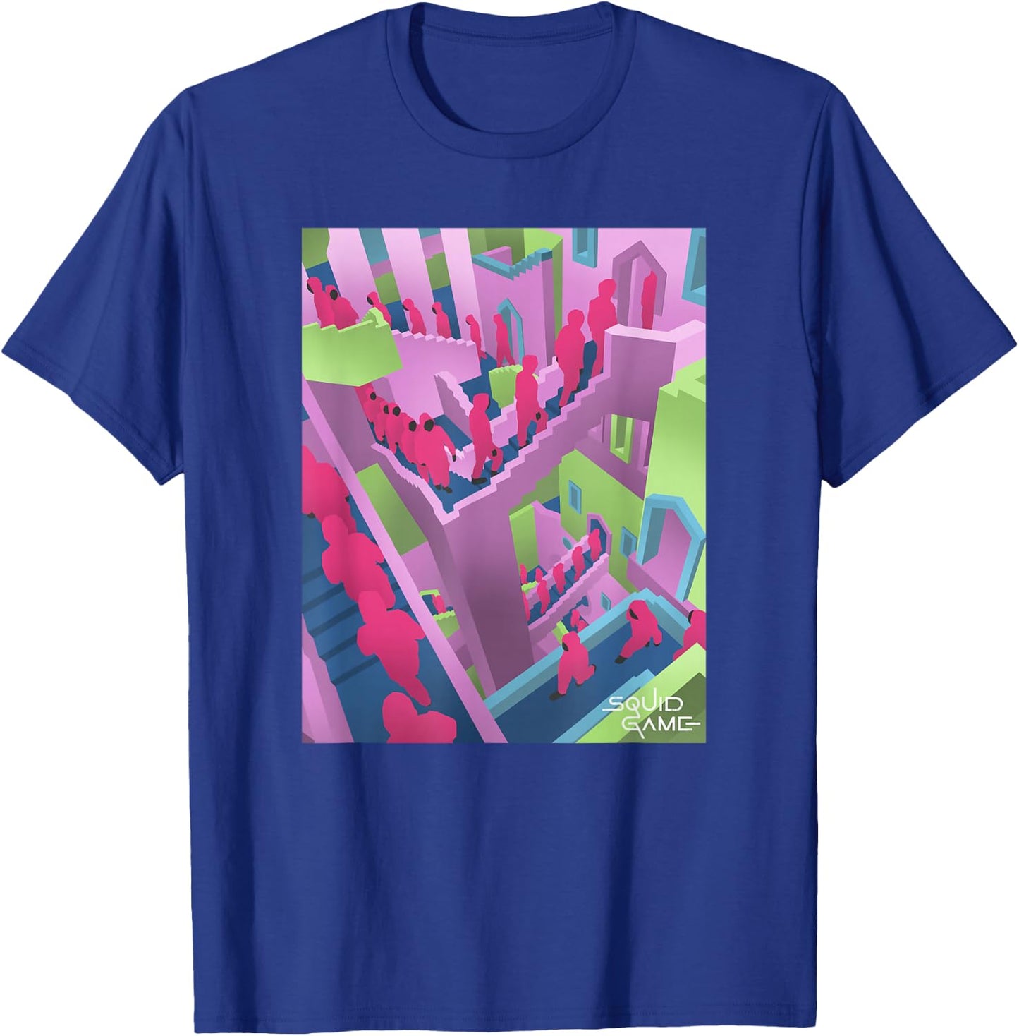 Squid Game Guards Stairs Neon Poster T-Shirt - T-Shirt | Royal