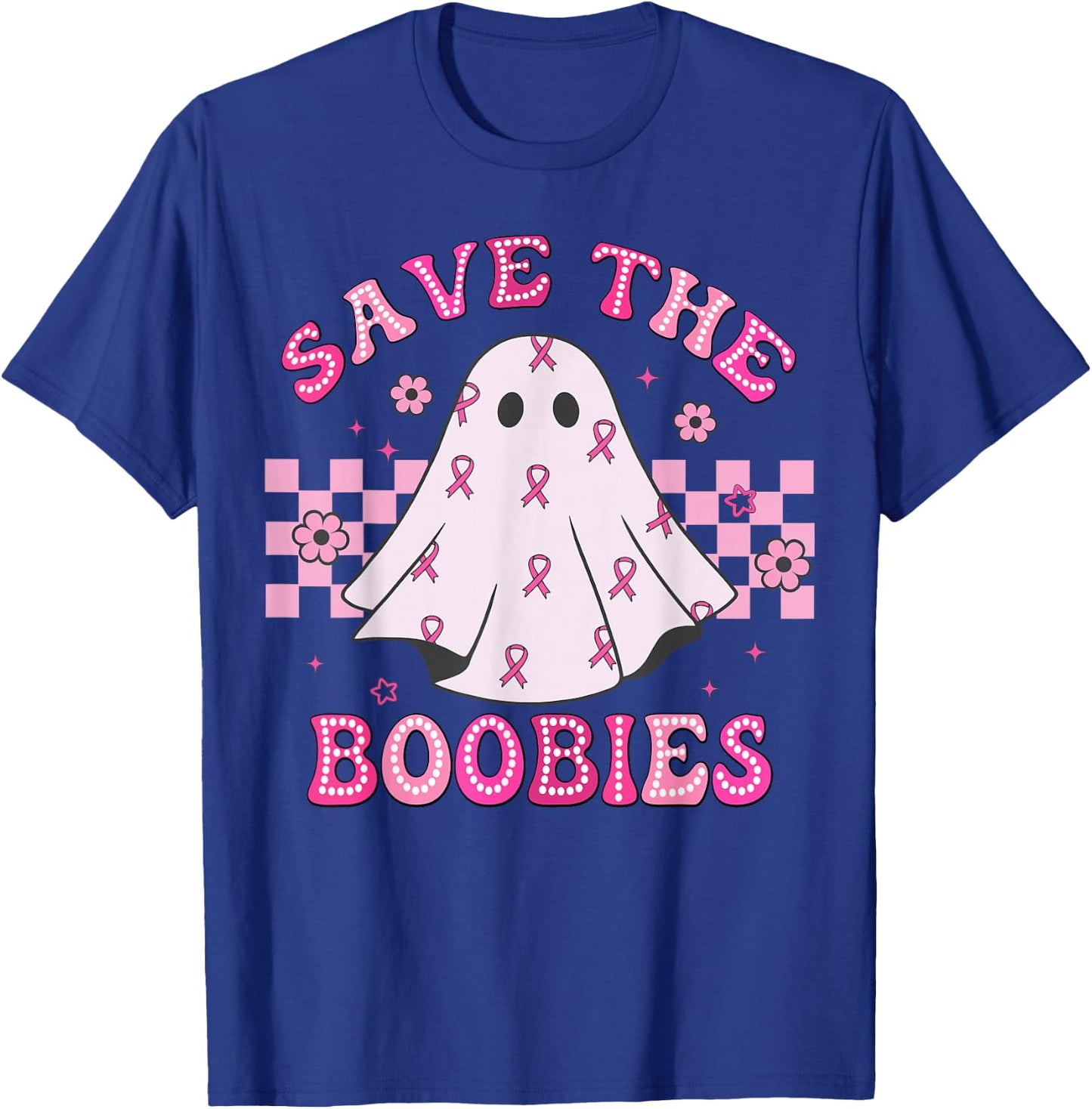 Save The Boobies Retro Groovy Breast Cancer Awareness T-Shirt - T-Shirt | Royal