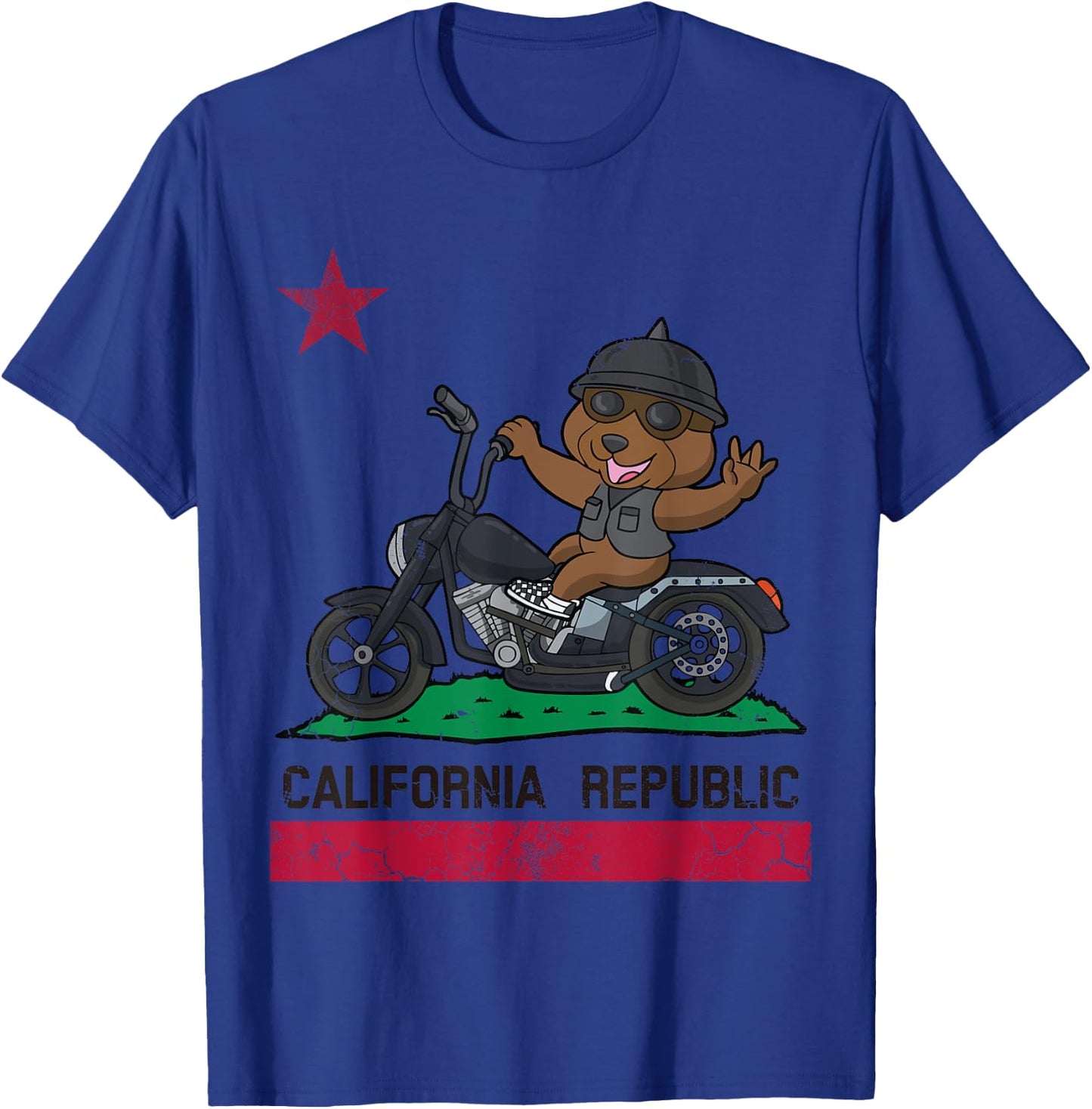 California Republic Flag Bear Biker Motorcycle T-Shirt - T-Shirt | Royal