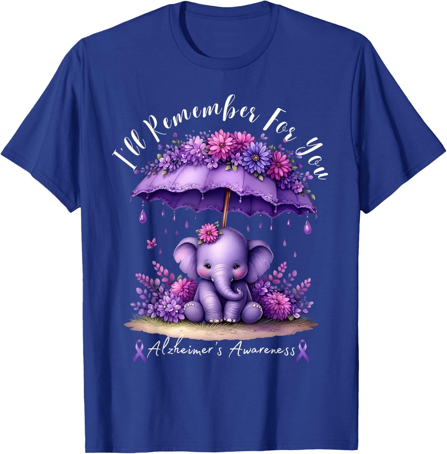 I'll Remember For You Purple Elephant Alzheimer's Awareness T-Shirt - T-Shirt | Royal