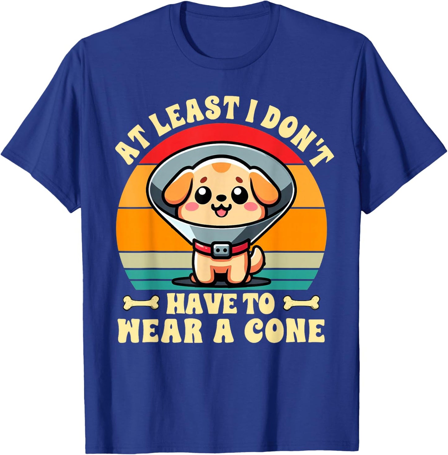 Funny PE Injury Gift Replacement Surgery Surgery Recovery Cute Dog At Least I Don't Have To Wear Cone Black Short Sleeve T-Shirt - T-Shirt | Royal