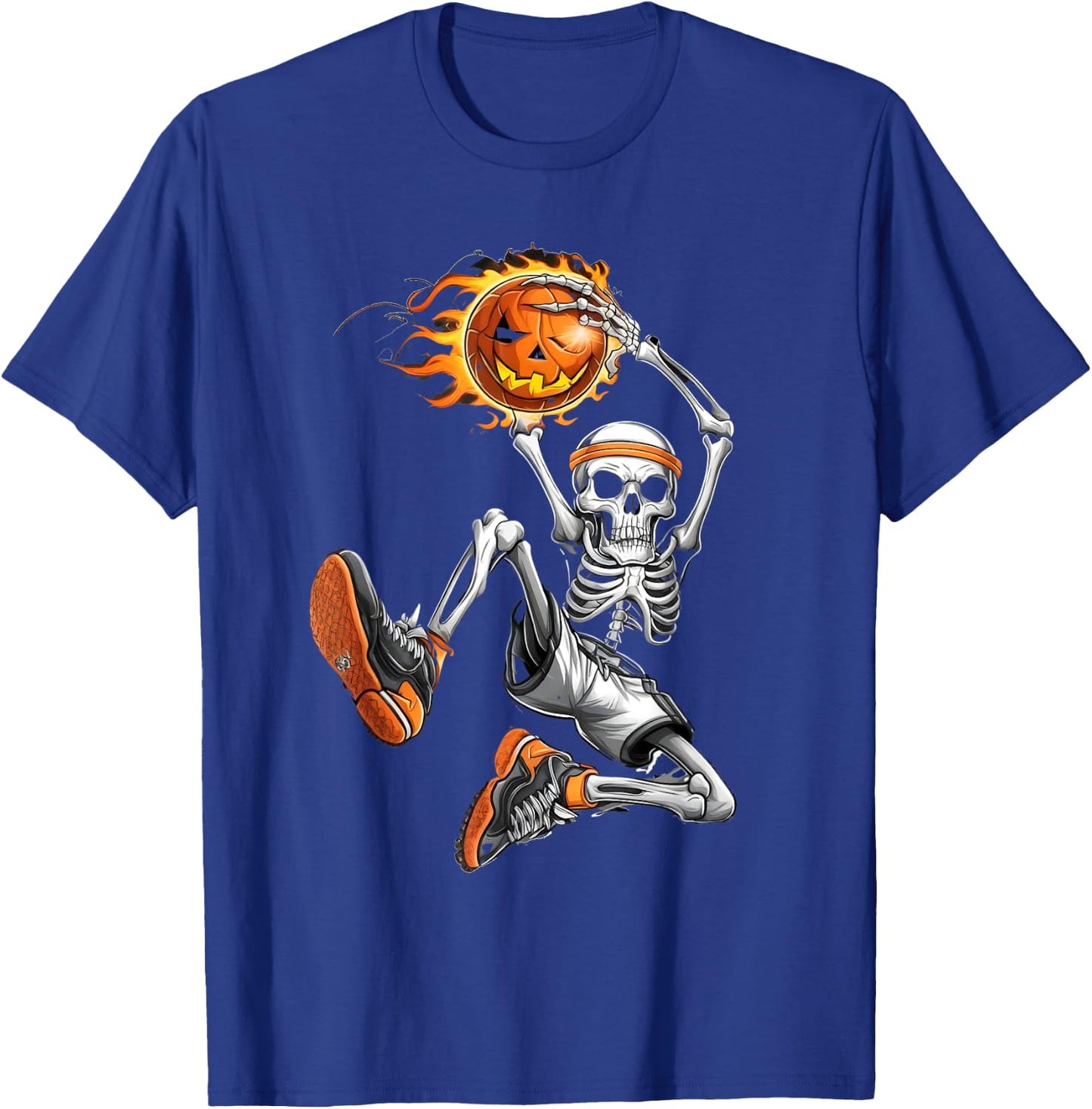 Vintage Skeleton Basketball Player with pumpking basketball T-Shirt - T-Shirt | Royal