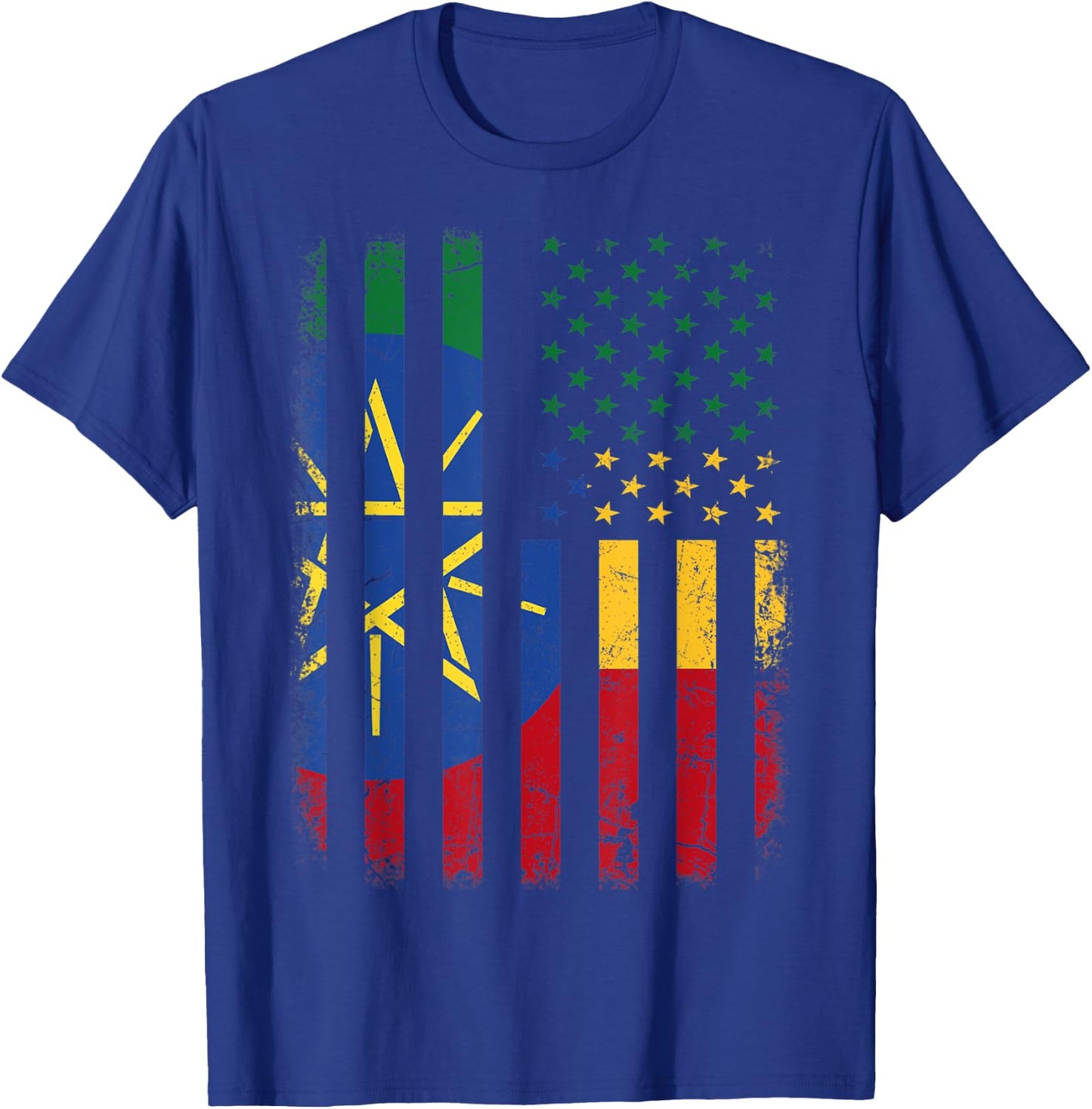 Ethiopian American Flag Ethiopian Roots Ethiopia America Women Kids Men T-Shirt - T-Shirt | Royal