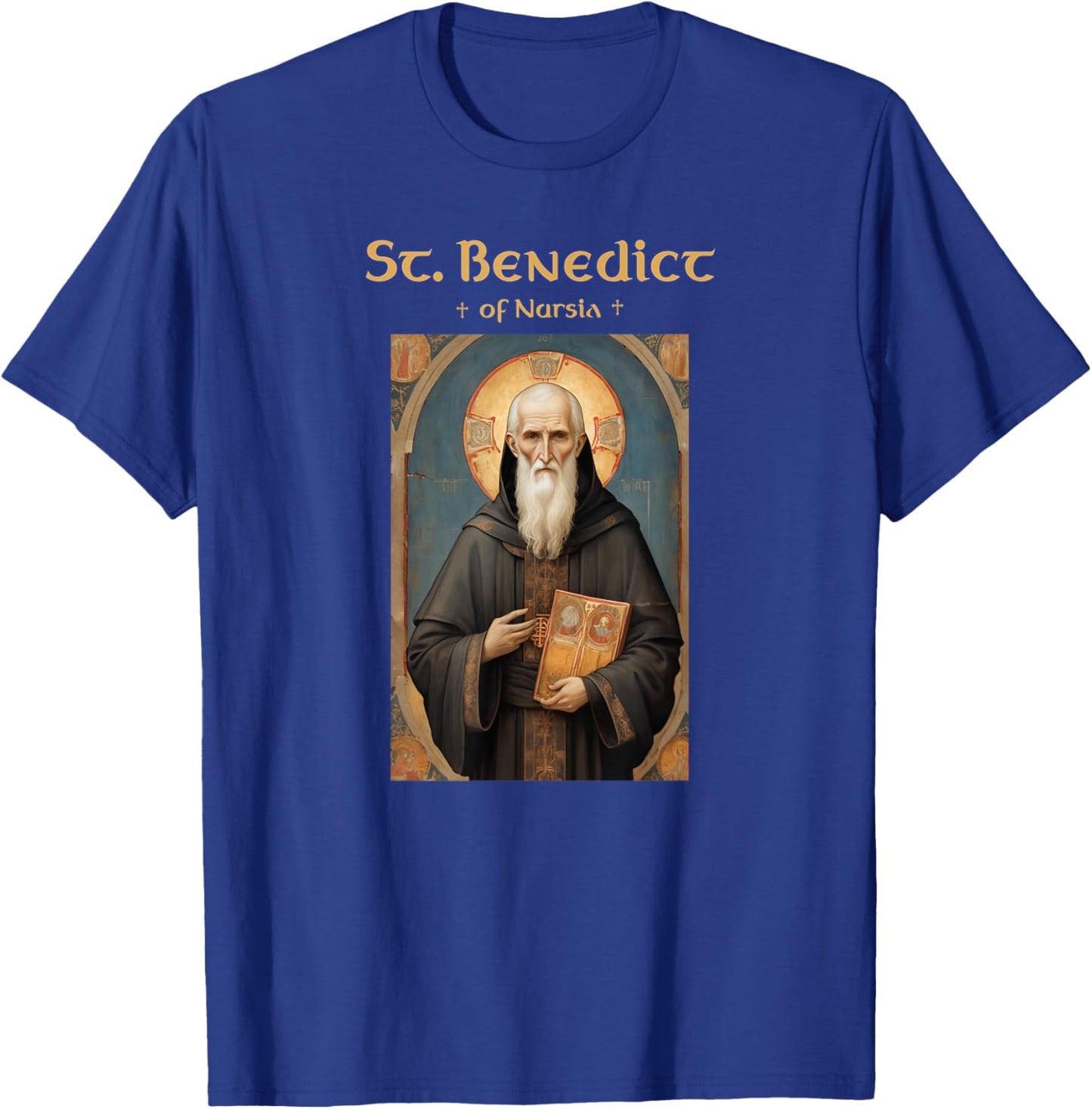 Saint Benedict Roman Catholic Icon T-Shirt - T-Shirt | Royal