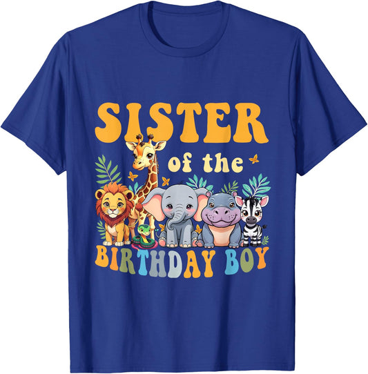 Sister of the Birthday Boy Kid Safari Jungle Animal Matching T-Shirt - T-Shirt | Royal