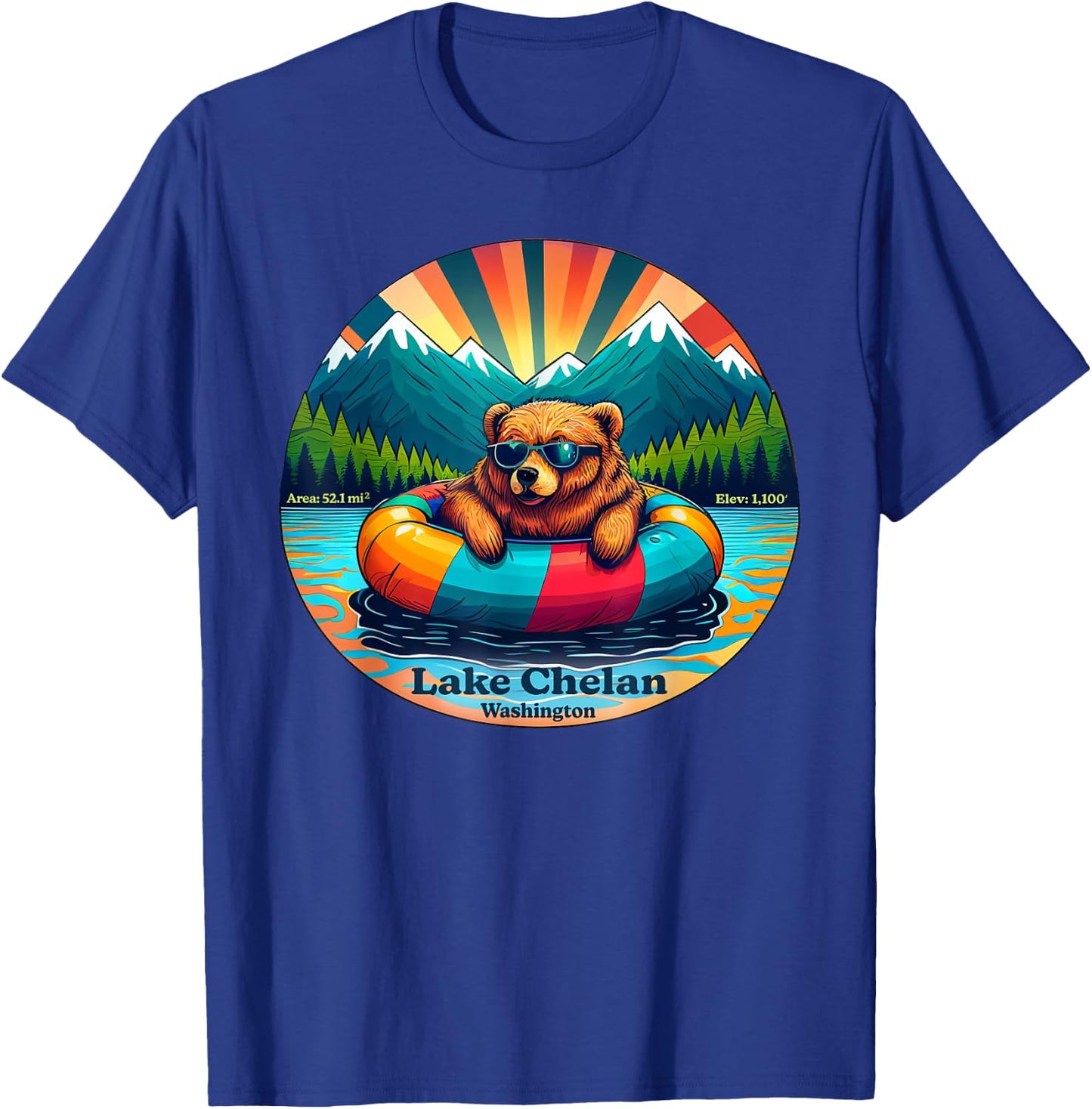 Lake Chelan, Washington Bear with Sunglasses Souvenir T-Shirt - T-Shirt | Royal
