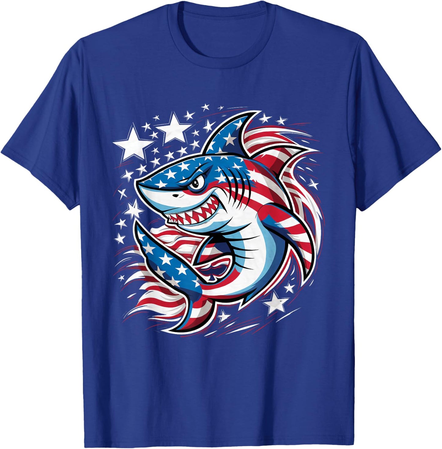 Shark American Flag USA 4th of July Funny Boys Girls Kids T-Shirt - T-Shirt | Royal
