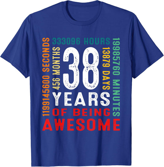 38 Years Old Vintage Retro 38th Birthday Gifts 456 Months T-Shirt - T-Shirt | Royal